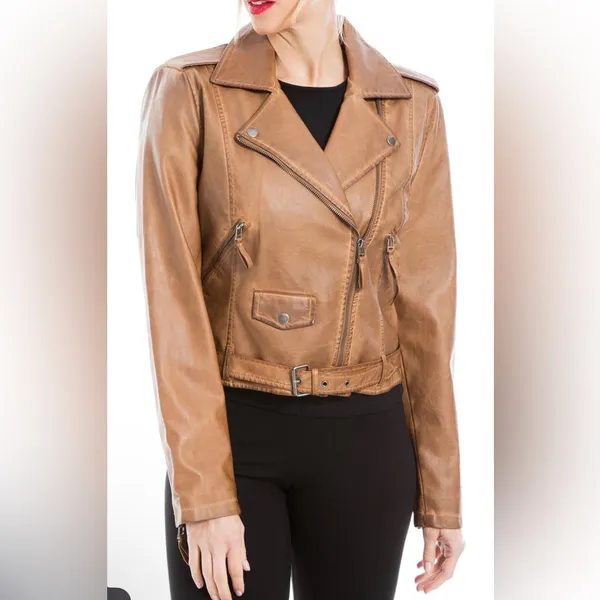 Max Studio Moto bomber Motorcycle Jacket air pilot faux leather jacket coat - Image 2