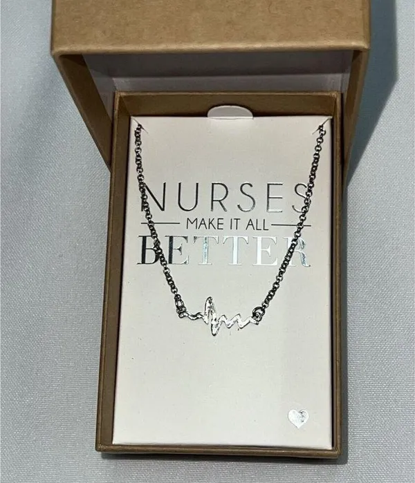 Nurse Heartbeat Necklace ECG EKG Graph Beats Silver Fashion Jewelry Gift New Box - Image 2