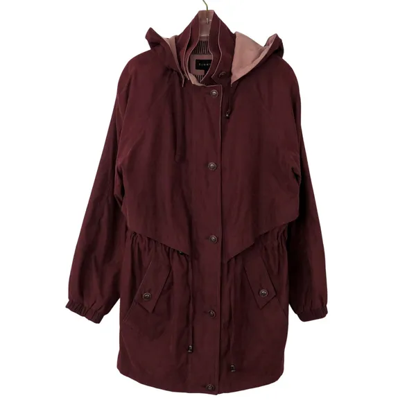 Braetan Maroon Purple Suede Hooded Trench Coat Jacket Small - Image 2