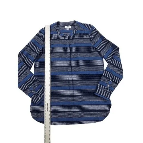 Old Navy Blue Linen Blend Long‎ Sleeve Striped Blouse Size Small - Image 3