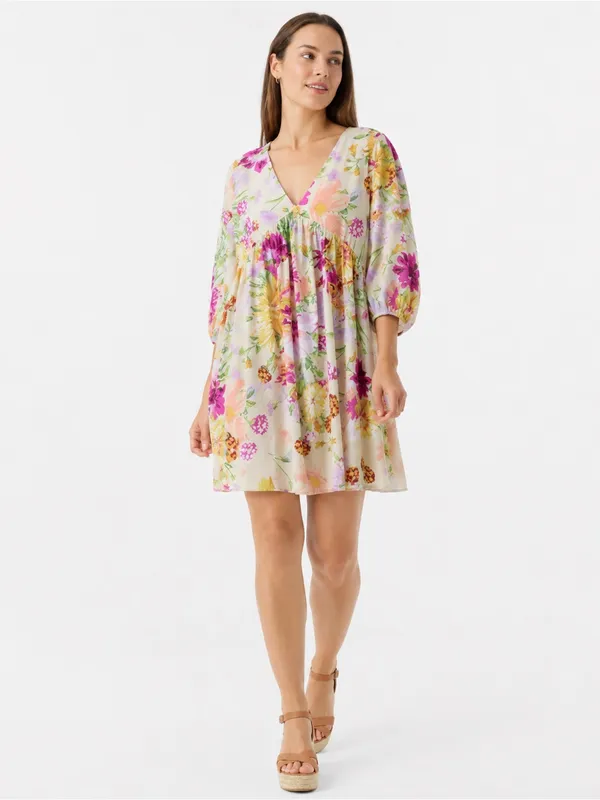 H&M XL Floral Babydoll Mini Dress Puff Sleeve V Neck Tie Back Cottagecore Pretty - Image 2
