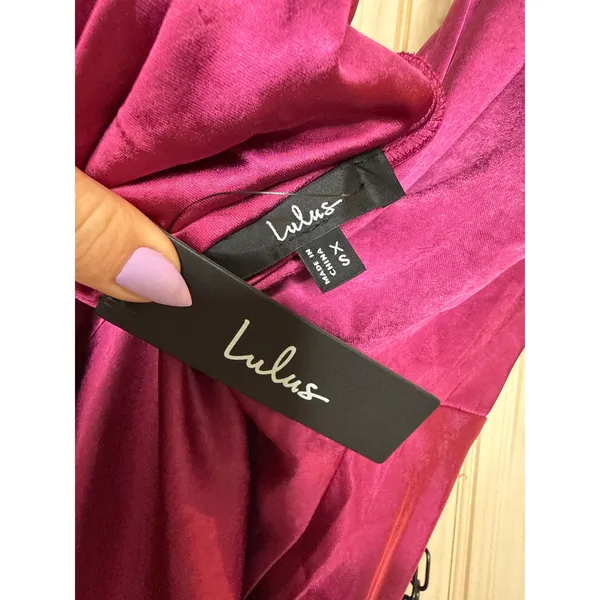 NWT Lulus Incredible Love Magenta Satin Cowl Back Midi Slip Dress Party Gala XS - Image 6