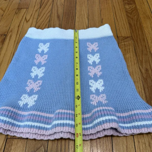LoveShackFancy Hathaway Knit Mini Skirt Bow Print‎ in Blue Skies Coquette Girl - Image 8