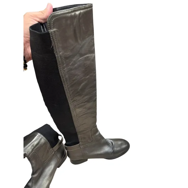 Tory Burch gray black shoes knee high boots leather upper size 10.5 M SKU 2924 - Image 9