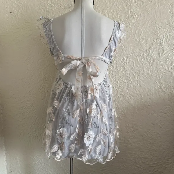 Lucy in the Sky Sheer Embroidered Floral Deep V Babydoll Dress XS - Image 6