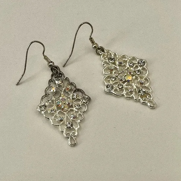 Silver tone rhinestone drop earrings Silver - Image 2