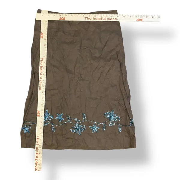 Ann‎ Taylor Loft Linen Beaded Midi Skirt Size 4 Brown Blue Boho - Image 3
