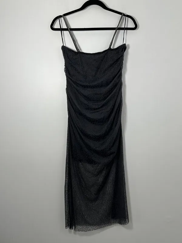 NEW Anthropologie Women’s Small Sheer Ruched Shimmer Dress Gray Textured Formal - Image 4