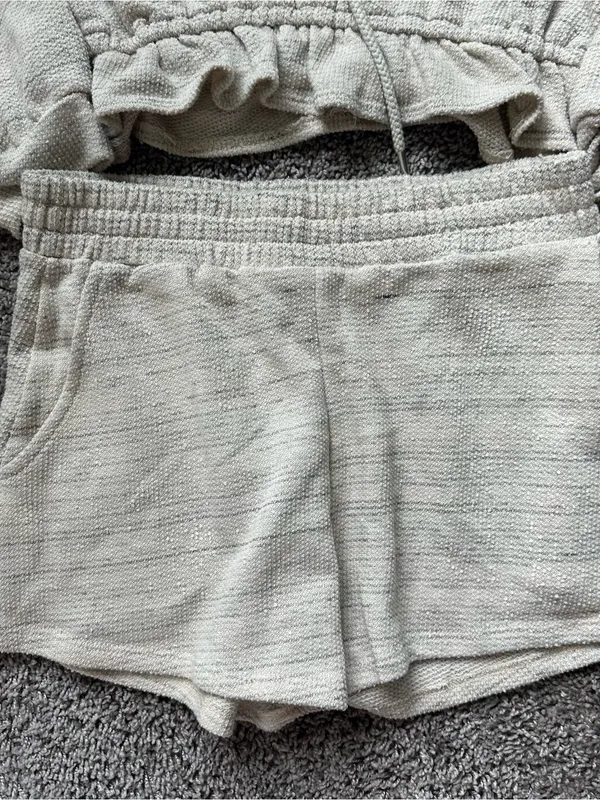 painted threads Cream Cropped Hoodie and Shorts Set - Image 3