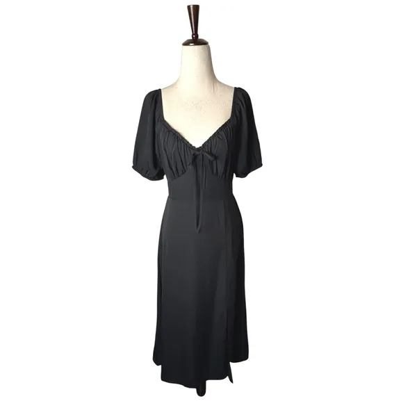 Baltic Born Poppy Satin Midi Dress Women Small Black Puff Sleeve Whimsigoth - Image 2