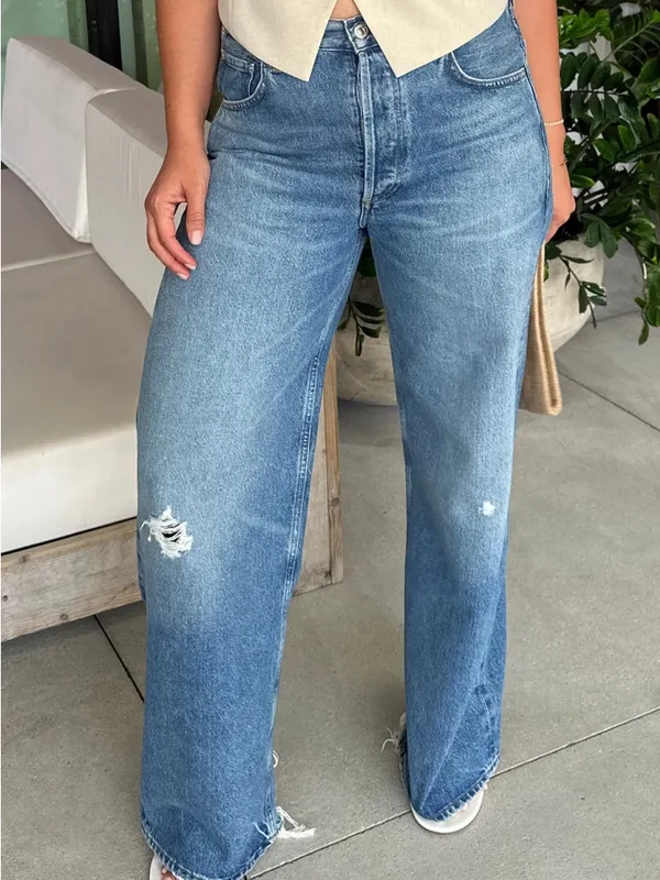NEW Citizens of Humanity Ayla Baggy Jeans Solano Wash‎ Distressed Womens Size 24 - Image 4