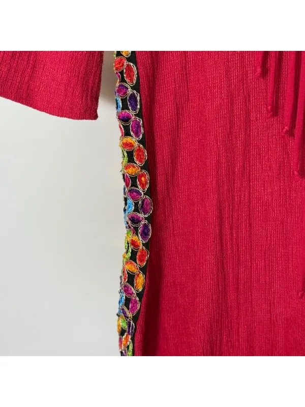 Zara Red Crochet Neck Knotted Macrame Gauzy Maxi Dress Medium 3/4 Sleeves - Image 5