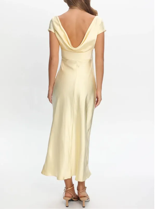 Selfie Leslie Loveland Cap Sleeve Cowl Back Midi Dress Butter Yellow Large New - Image 8