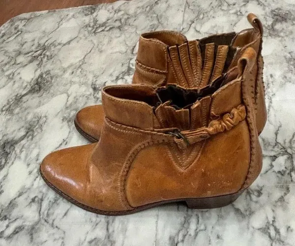 Vintage Father & Son Tan Brown Distressed Leather Old West Cowboy Boots Size 8 D - Image 5