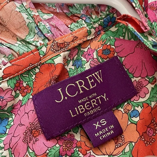 J.Crew Liberty Top cotton floral smocked puff sleeve womens Red (xsmall) preppy - Image 2