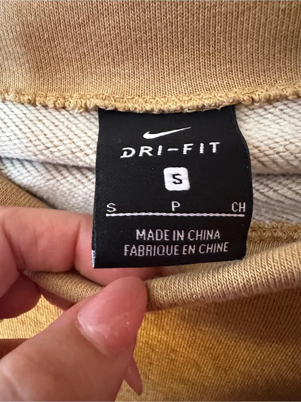 Nike Dri-FIT Funnel Mock Neck Cropped Sweatshirt Gold Tan Side Zip Pocket Small - Image 5