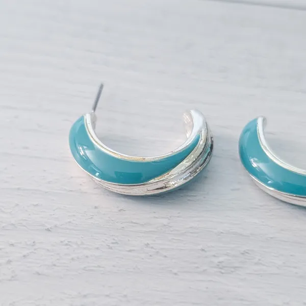 Silver Tone & Turquoise Tone Hoops - Image 3