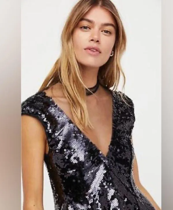 NWT Free People Dance Til Dawn Illusion Black Sequin Mini Dress - Image 9