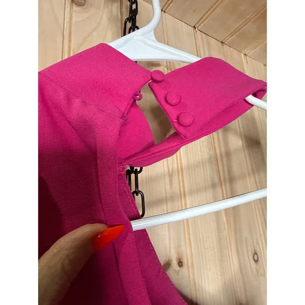 NWT Lulus Keep It Interesting Hot Pink Asymmetrical Halter Maxi Dress Holiday L - Image 6