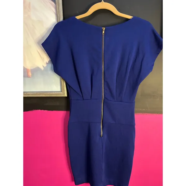 Forever‎ 21 Royal Blue Cap Sleeve Sheath Dress Gold Zip Pockets Size S - Image 5