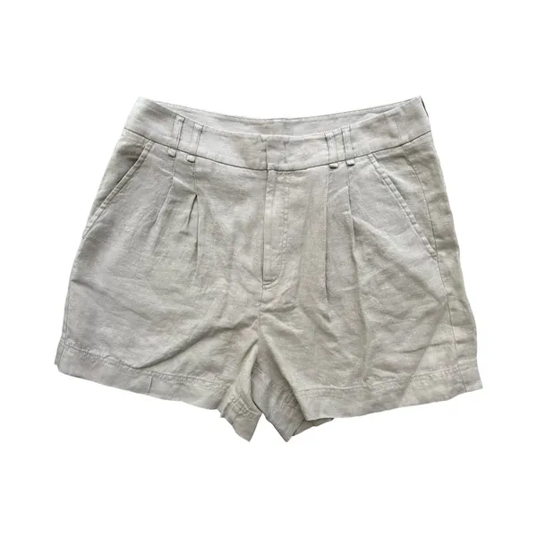 Free People Linen Chelsea Pleated Shorts Oatmeal Size 10 High Rise Tailored - Image 2