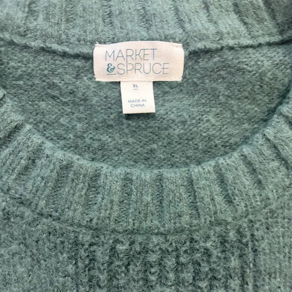 Market And Spruce Green Cable Knit Sweater XL Cozy Fall Cottagecore Classic - Image 2