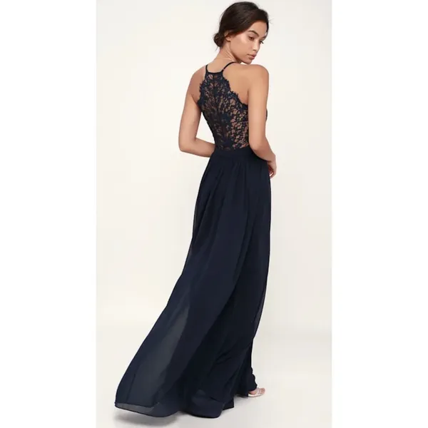 Lulu’s Dress Maxi Lovespell Lace Back Navy Blue Size Large Bridesmaid Formal NWT - Image 5