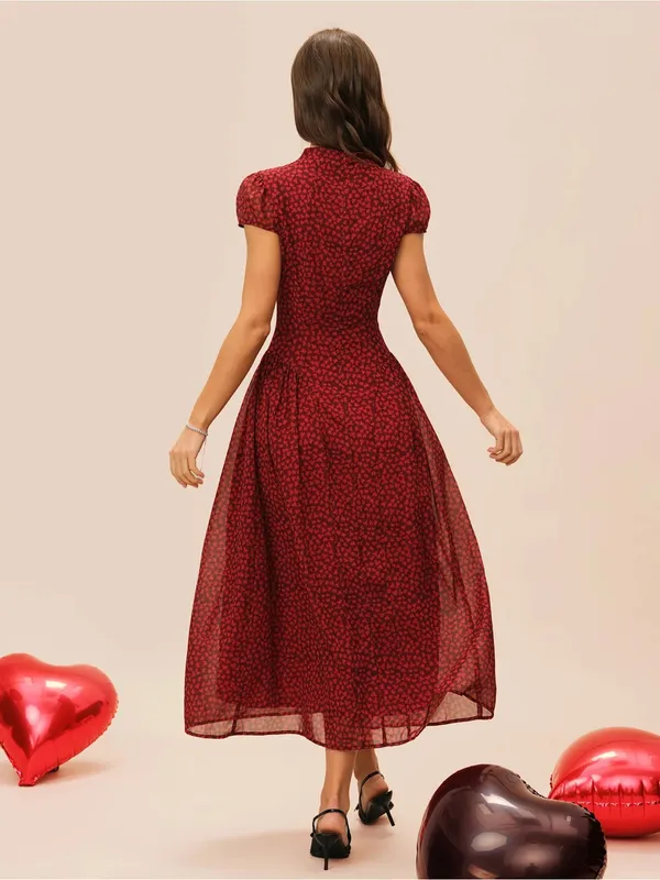 Rihoas Red Cap Sleeve Floral Maxi Dress - Image 5