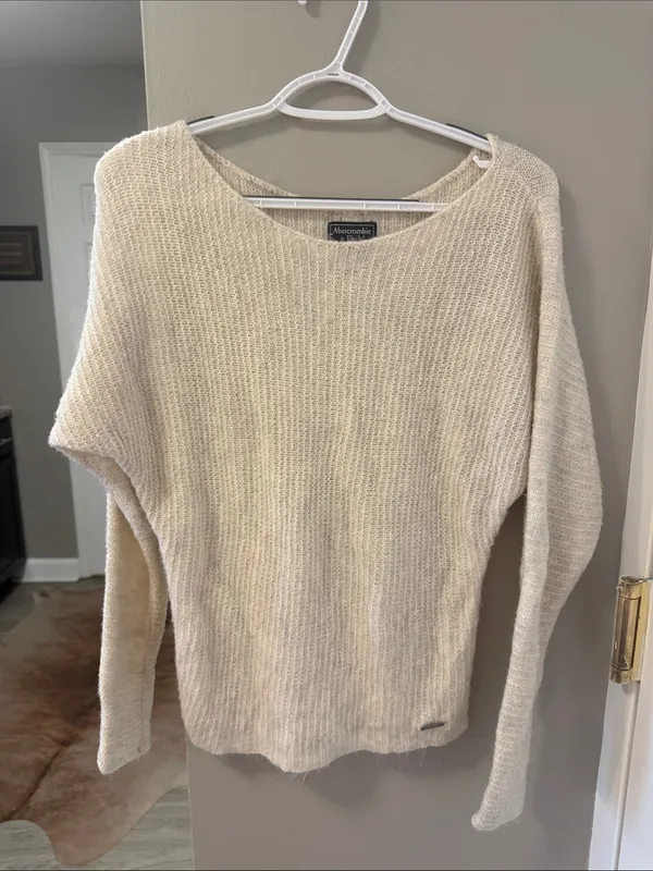 Abercrombie & Fitch Cream Boatneck Open-Knit Sweater S - Image 2