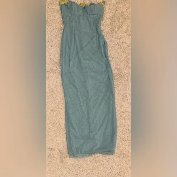 NWOT HOUSE OF CB Aiza Ocean Blue Contrast Lace Maxi Dress sz XS - Image 7
