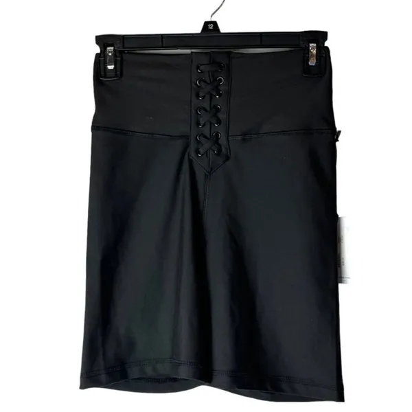 WEWOREWHAT Black Lace Up Biker High Rise‎ Athletic Shorts Size S NWT - Image 3