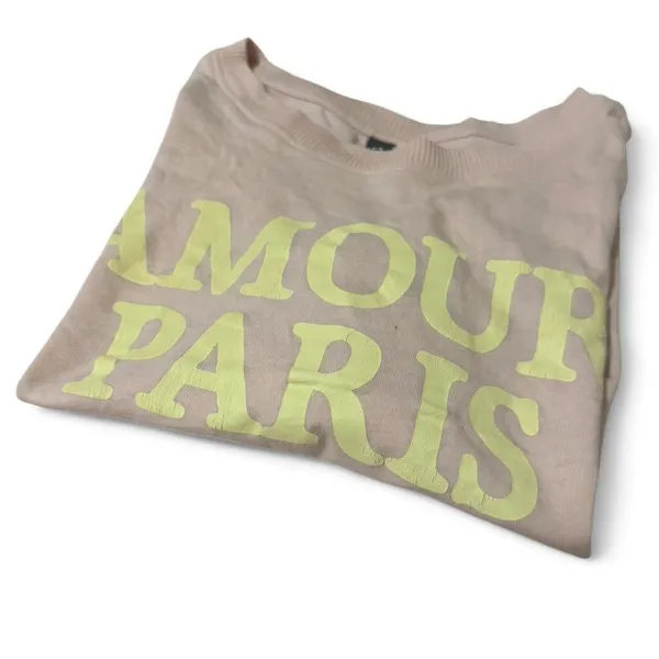 Divided H&M Pink Cotton Blend Amour Paris Graphic Cropped Tee Shirt Top Size Medium - Image 4