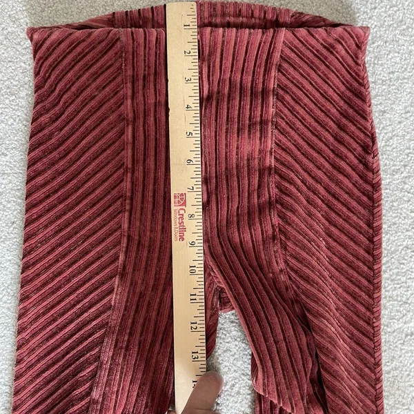 Free People Velvet Boho Ribbed High Rise Flare Pants Burgundy Red Size XS - Image 11