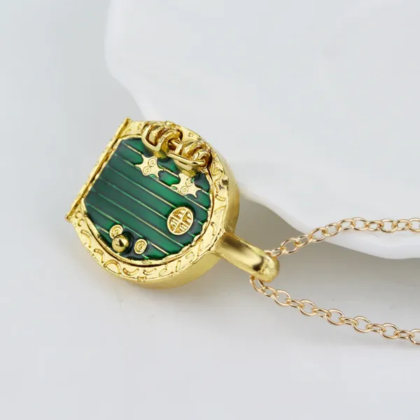 Gold Hobbit Hole, Lord of The Rings Pendant Locket Necklace - Green Door - Image 5