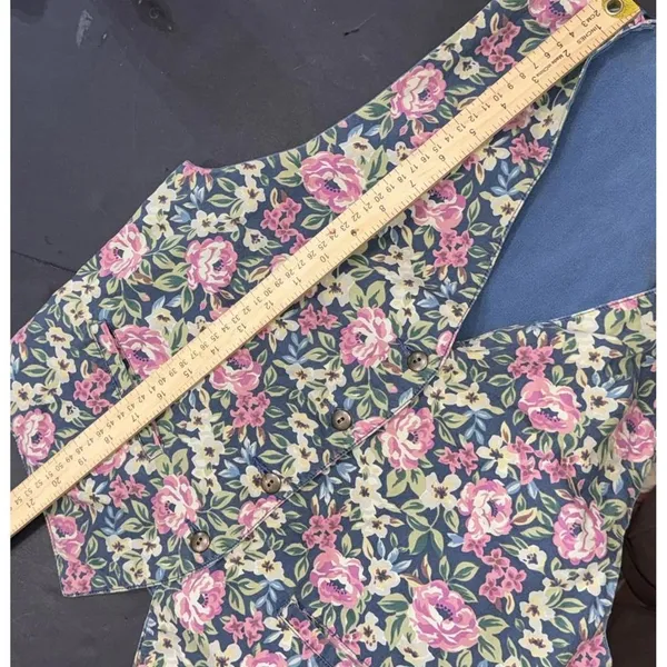 Vintage Banana Republic Safari & Travel Floral Cotton Denim Printed Jean‎ Vest M - Image 10