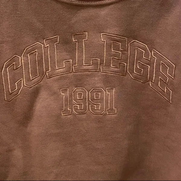 Garage Brown College Crop Sweatshirt Cozy Retro Oversized XS Athletic - Image 3