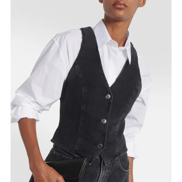 Agolde Heller Sleeveless Black Denim Button Front Structured Vest Spider XS - Image 3