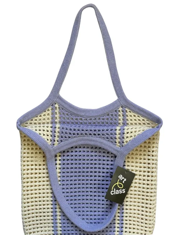 Art Class Girls Knit Tote Bag Purple Cream Summer Beach Vacation Chic - Image 9