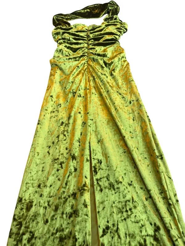 Zara Bold Green Strapless Crushed Velvet Dress Neck Strap Midi Size Medium Women - Image 11