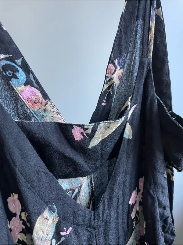 Free People Black Floral Slip Jumpsuit with Pink Floral Accents - Image 9
