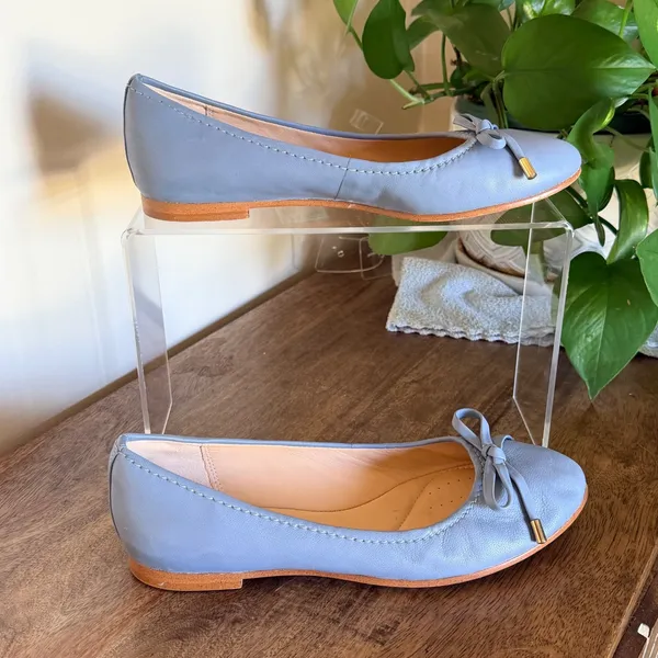 Clarks Grace Lily Ballet Flats Womens 6M Blue Leather Classic Bow Professional - Image 2