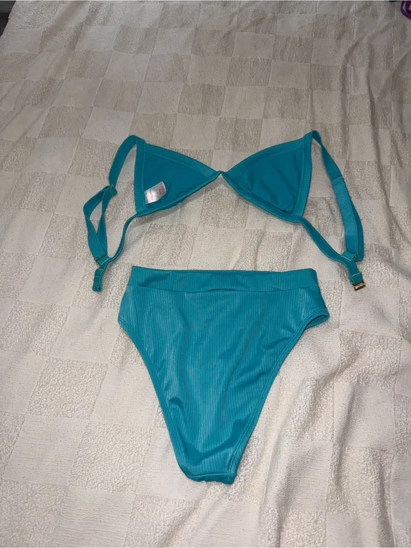 Xhilaration Teal Ribbed Triangle Bikini Set - Image 2