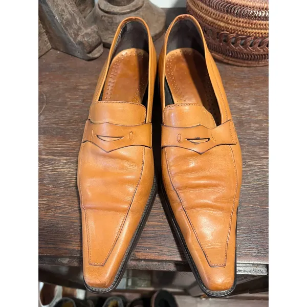 Vintage Bama German Leather Square Toe Penny Loafers Tan 8.5 - Image 5