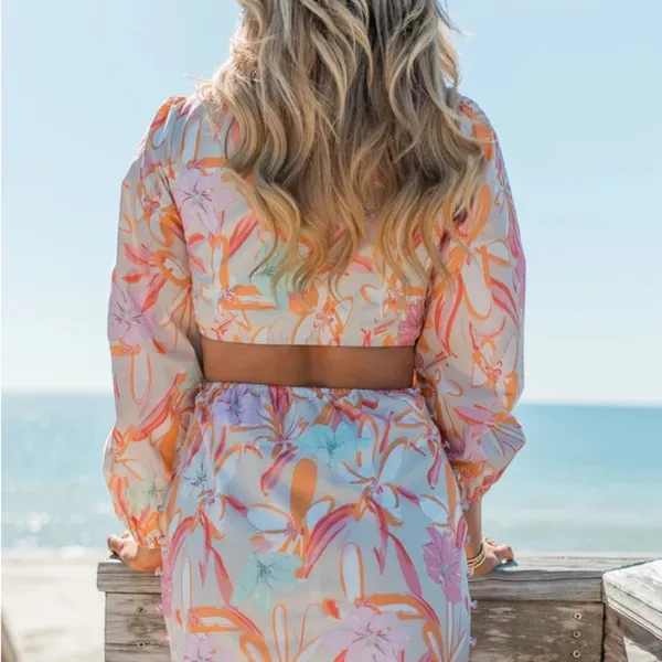 Pink Lily Pink and Orange Long Sleeve Sundress - Image 4