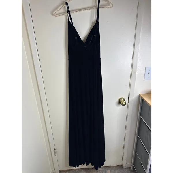 Lulus Perfectly Classy Black Velvet Cowl Neck Strappy Maxi Dress Gown Sz S - Image 6