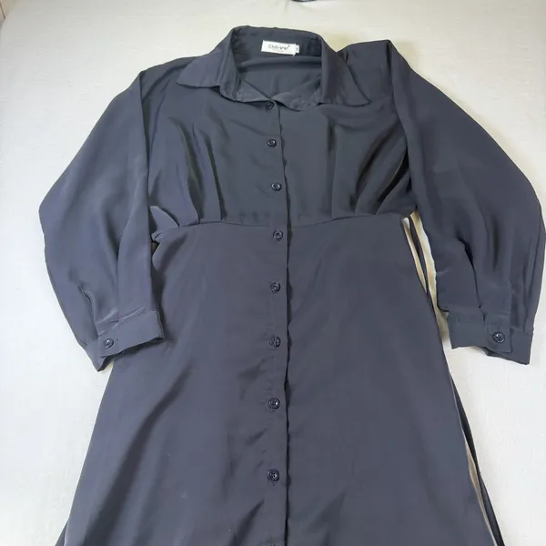 Navy Blue‎ Button Front Midi Shirt Dress – Size M Longe Sleeves - Image 6