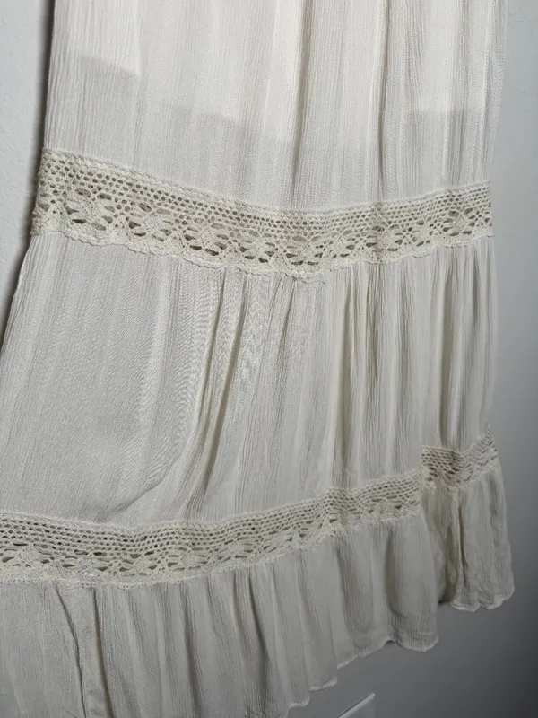 White Tiered Peasant Long Skirt - Image 3