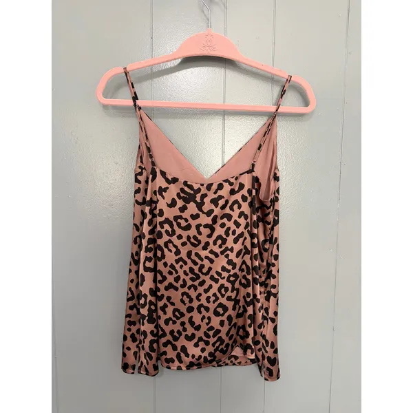 NEW Anthropologie Cami NYC The Olivia Pink Silk Graphic Leopard Cami Top M - Image 4