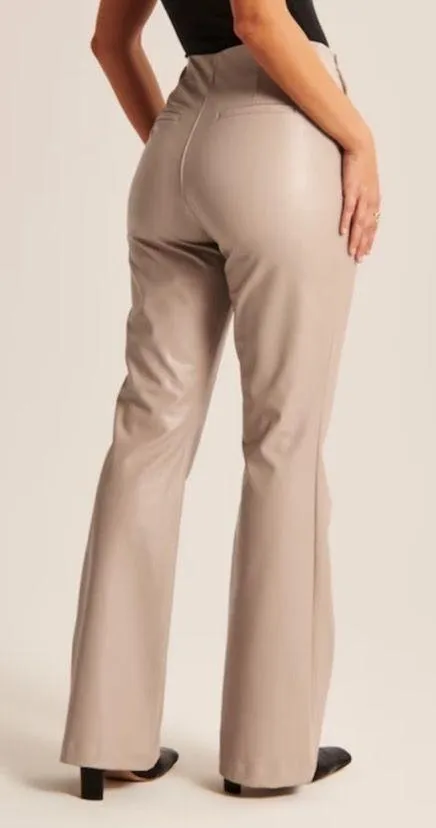 Abercrombie vegan leather slim flare pants curve love in tan beige - Image 3