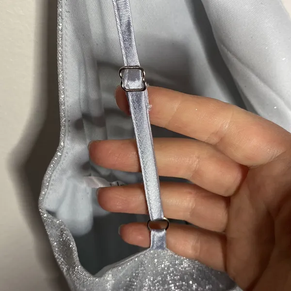 Lulus Keep Your Shine On Light Grey Metallic Faux-Wrap Maxi Dress size M - Image 11